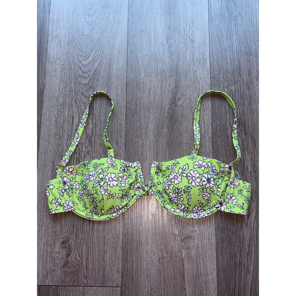 Zaful Lime Green Floral Underwire Bikini Top Womens Size L Adjustable Straps